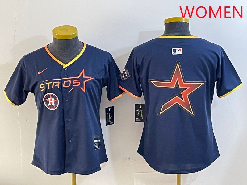 Women Houston Astros Blank Drak Blue Three generations Joint Name 2025 Nike MLB Jersey style 15->women mlb jersey->Women Jersey
